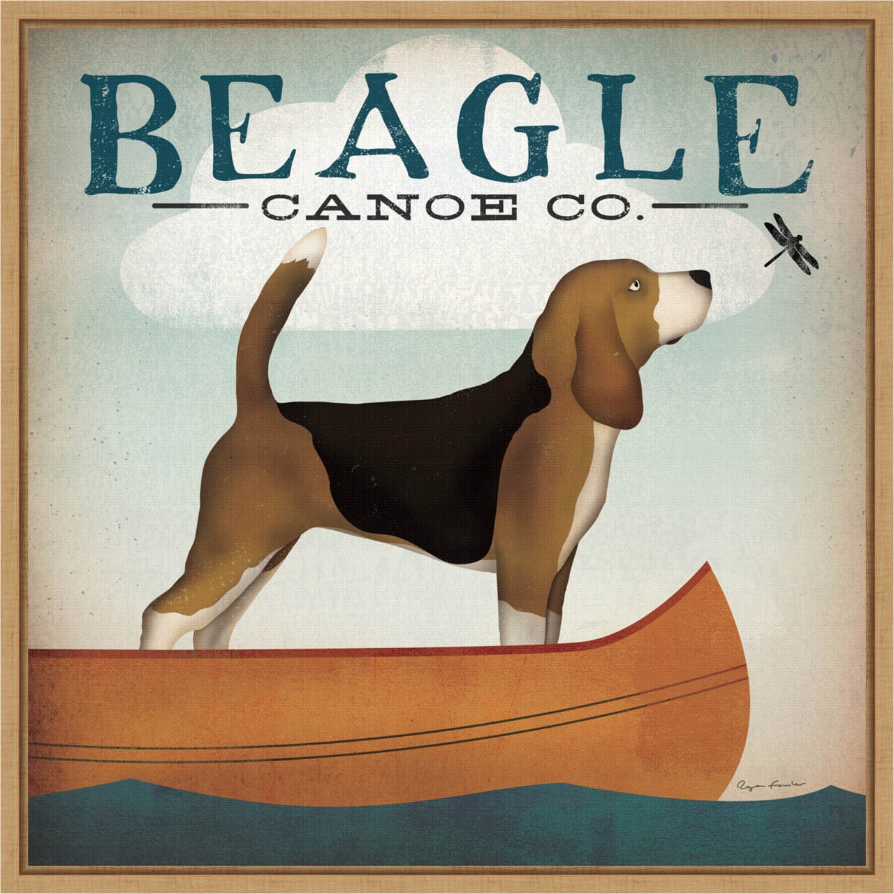 Beagle Canoe Co by Ryan Fowler 16-in. W x 16-in. H. Canvas Wall Art Print Framed in Natural